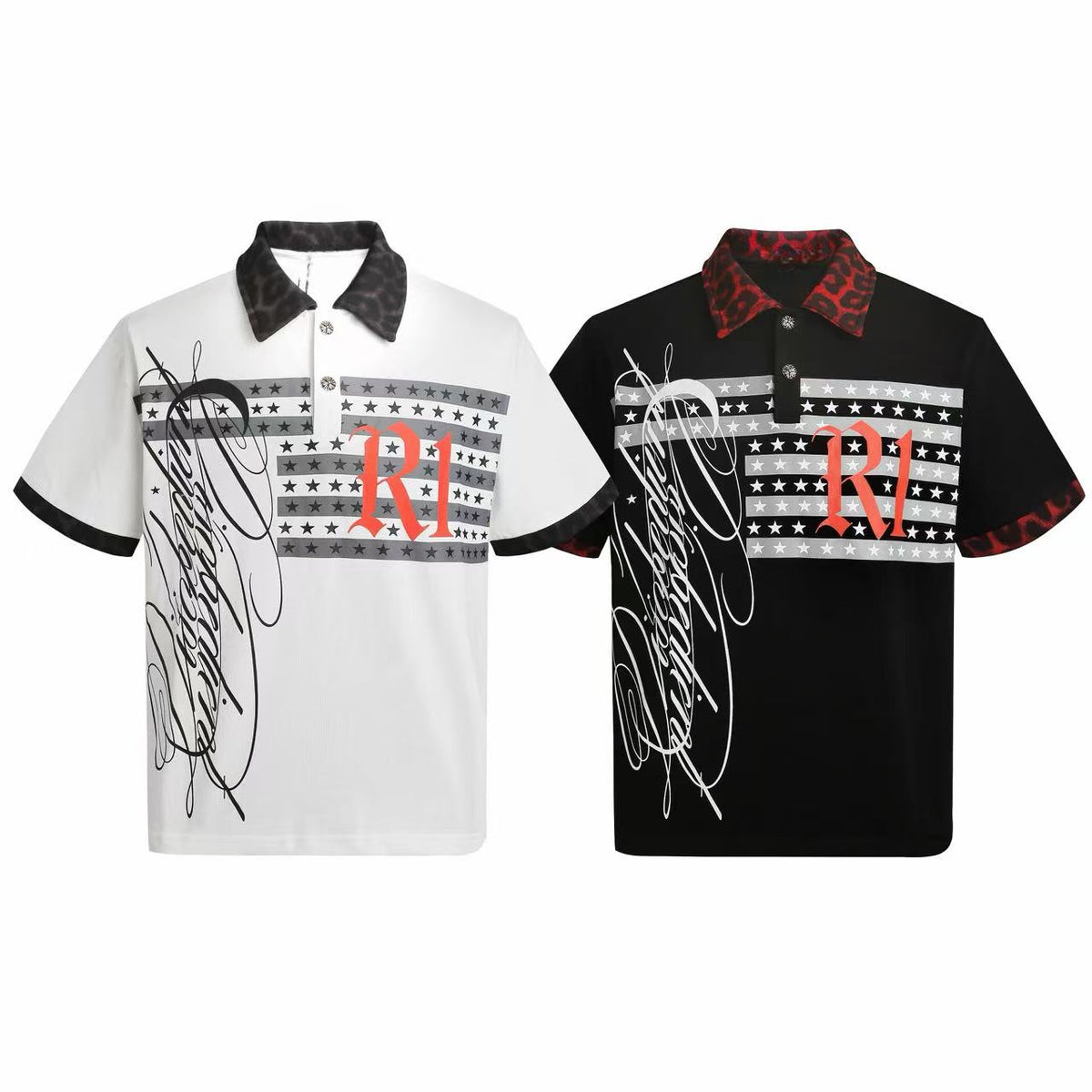 Madxmarx Leopard Collar Graphic Polo Shirt