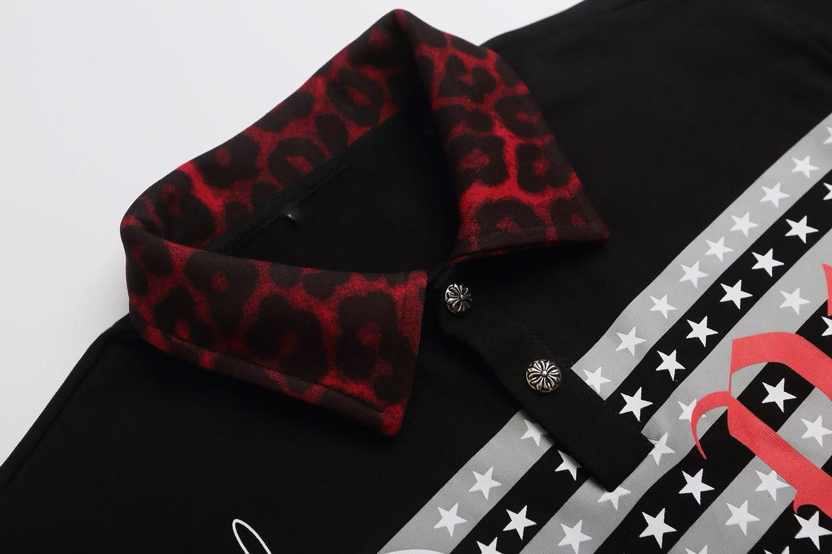Madxmarx Leopard Collar Graphic Polo Shirt