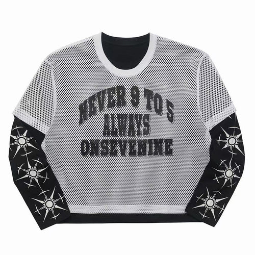 Madxmarx Layered Mesh Graphic Long Sleeve Tee - M / Black