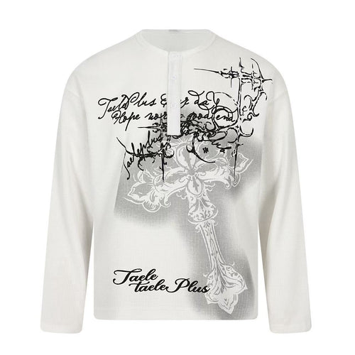 Madxmarx Cross Graphic Waffle Henley Tee - S / White