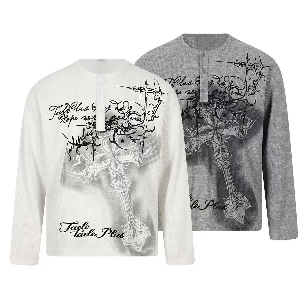 Madxmarx Cross Graphic Waffle Henley Tee