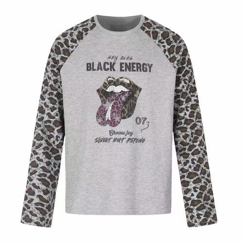 Madxmarx Leopard Raglan Long Sleeve Tee - S / Grey