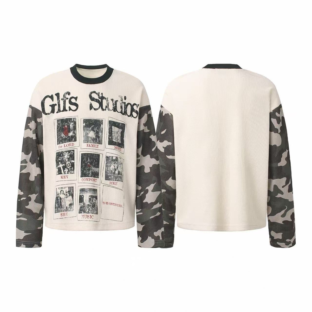 Madxmarx Camo Sleeve Graphic Waffle Long Sleeve