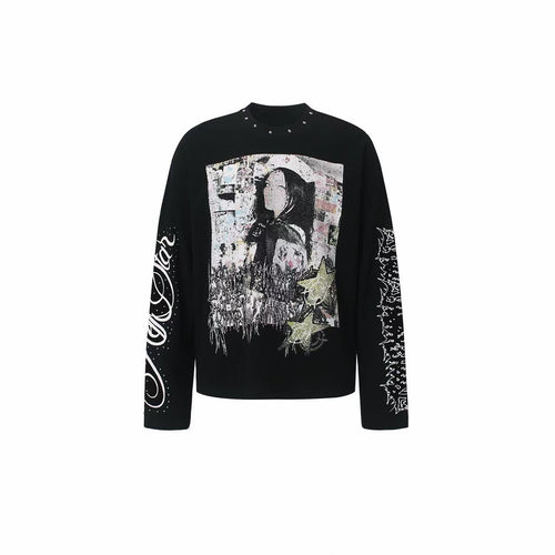 Madxmarx Studded Graphic Long Sleeve - M / Black