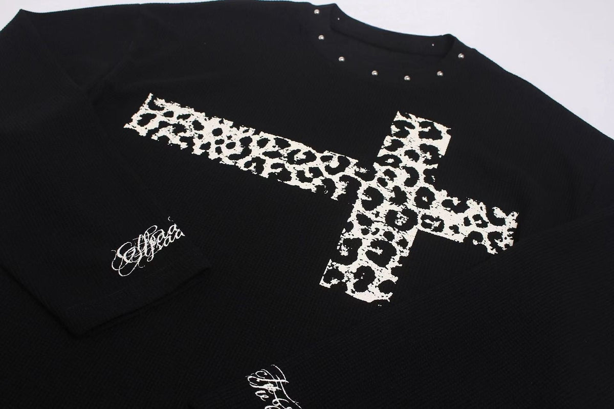 Madxmarx Leopard Cross Waffle Long Sleeve