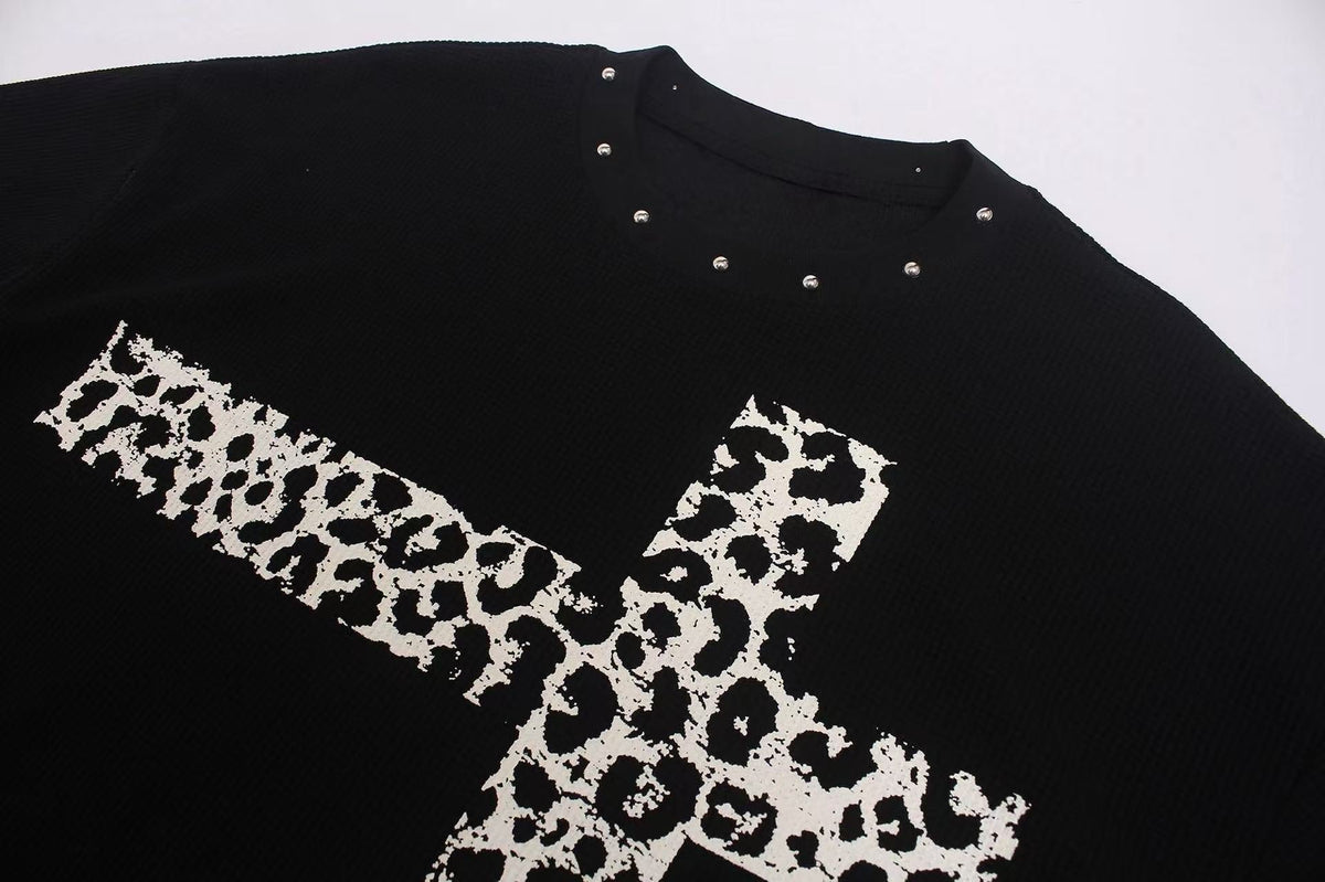 Madxmarx Leopard Cross Waffle Long Sleeve