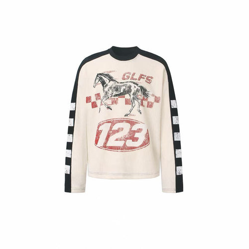 Madxmarx Vintage Racing Horse Waffle Long Sleeve - M / Apricot
