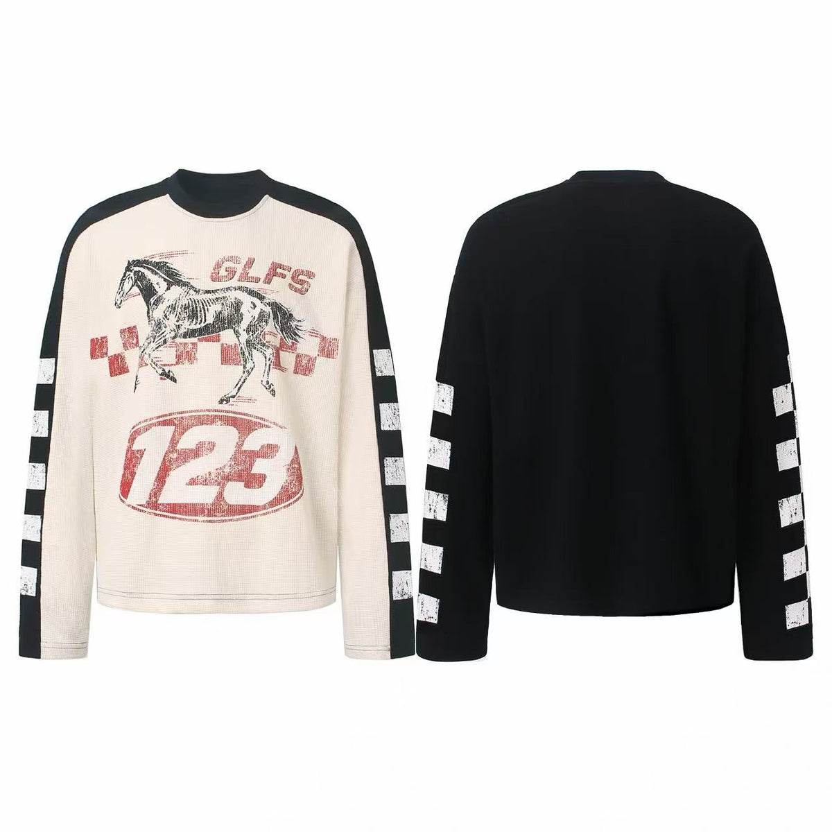 Madxmarx Vintage Racing Horse Waffle Long Sleeve
