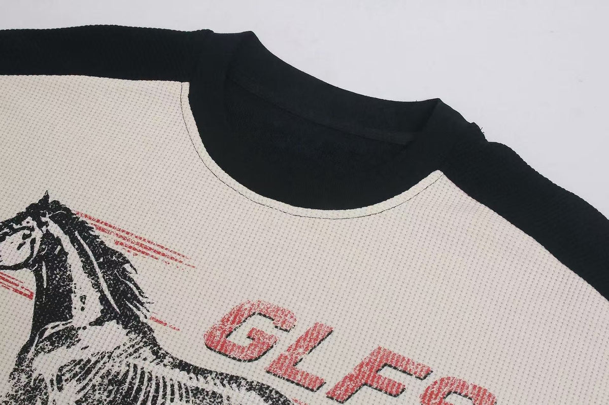 Madxmarx Vintage Racing Horse Waffle Long Sleeve