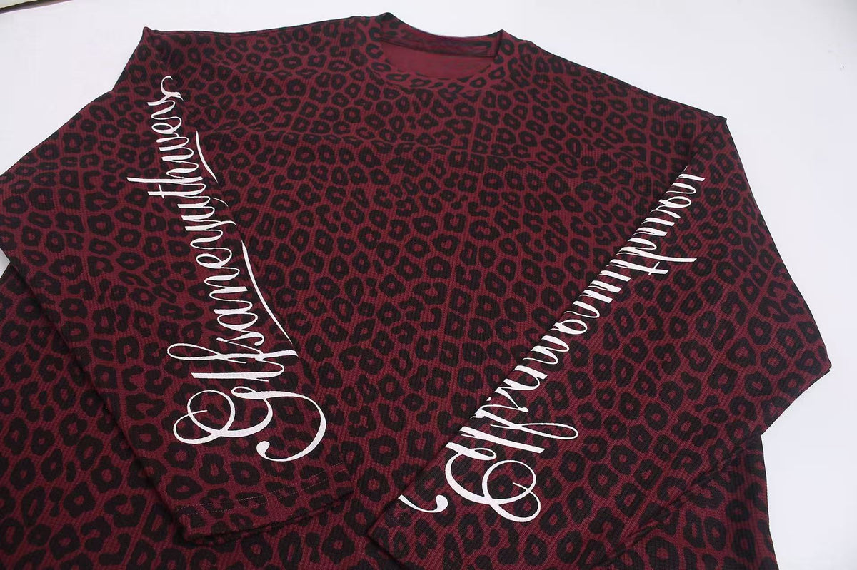 Madxmarx Leopard Print Waffle Long Sleeve