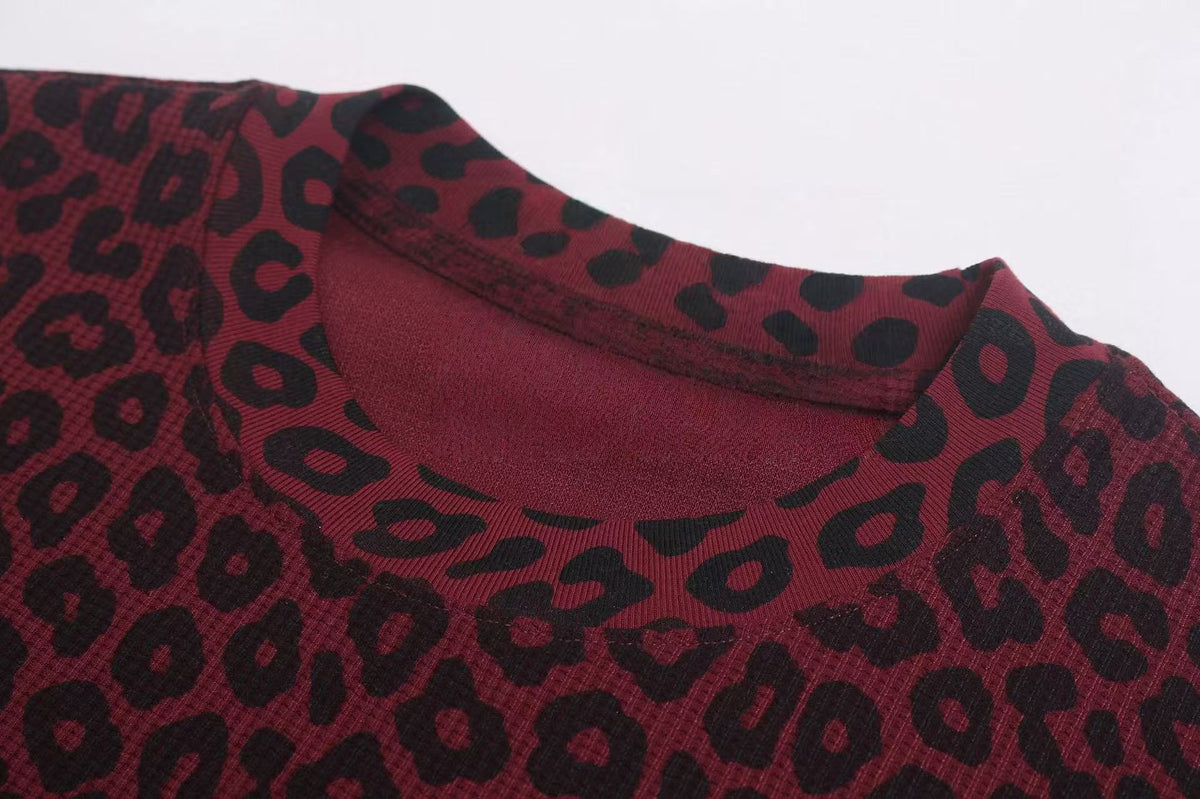 Madxmarx Leopard Print Waffle Long Sleeve