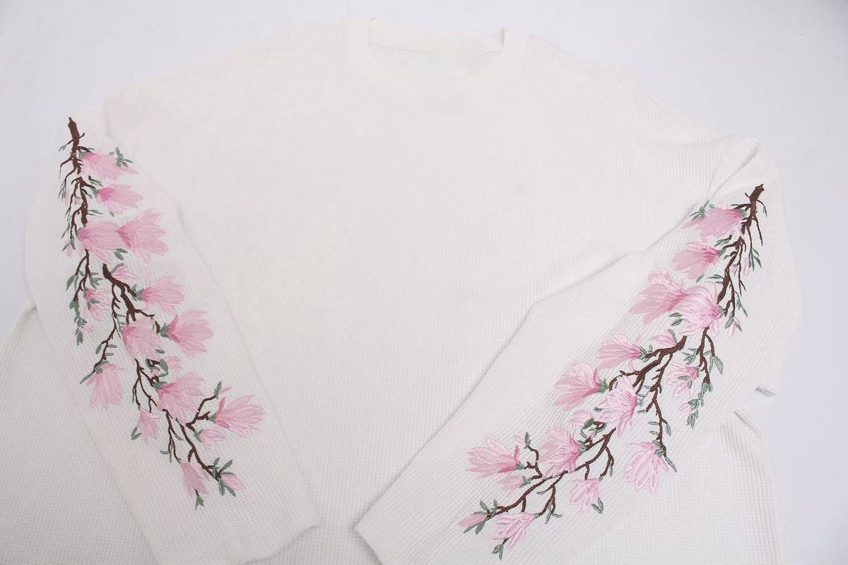 Madxmarx Floral Sleeve Waffle Long Sleeve