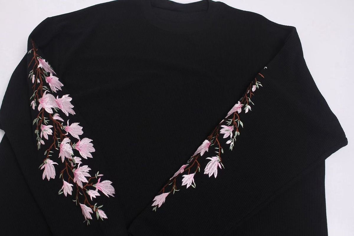 Madxmarx Floral Sleeve Waffle Long Sleeve