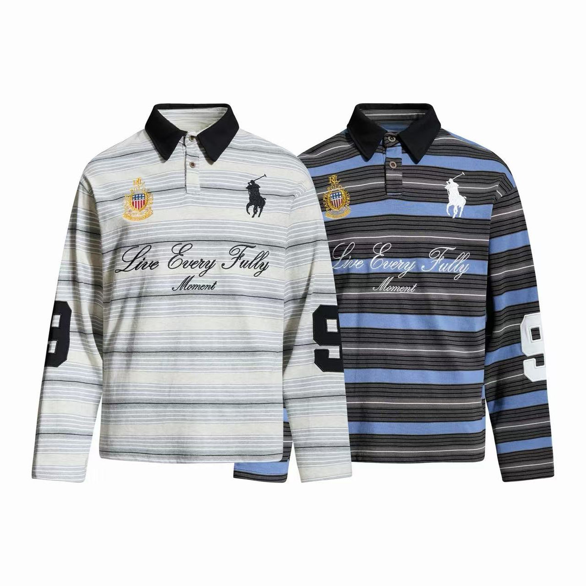 Madxmarx Striped Embroidered Rugby Polo Long Sleeve