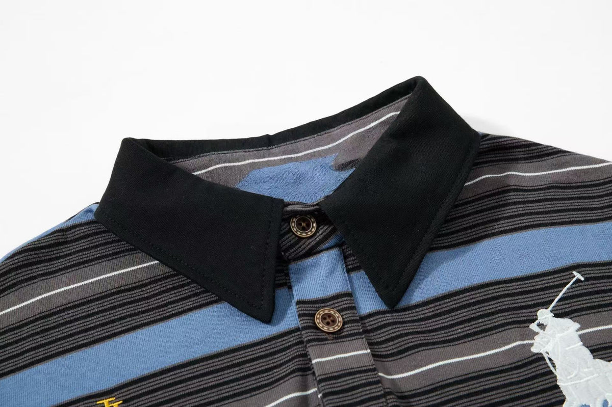 Madxmarx Striped Embroidered Rugby Polo Long Sleeve