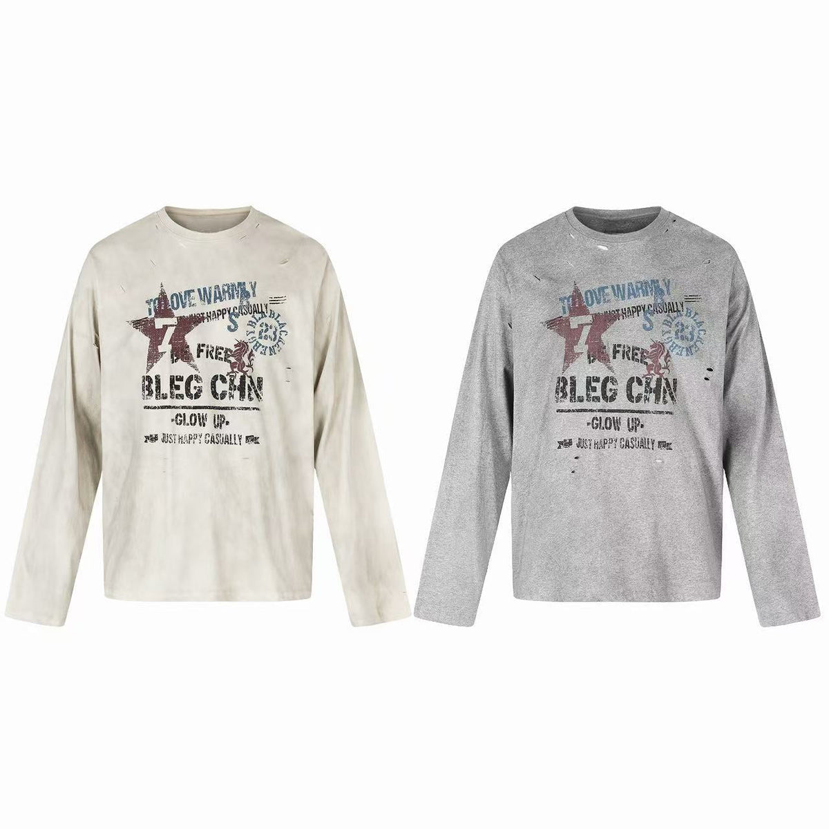 Madxmarx Vintage Distressed Graphic Long Sleeve T-Shirt