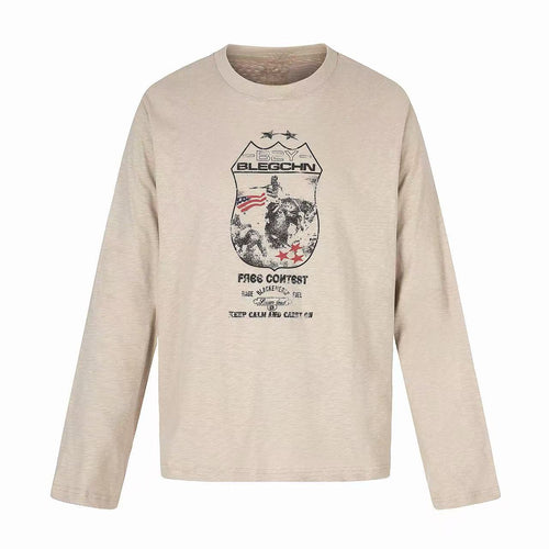 Madxmarx Vintage Crest Graphic Long Sleeve T-Shirt - S / Beige