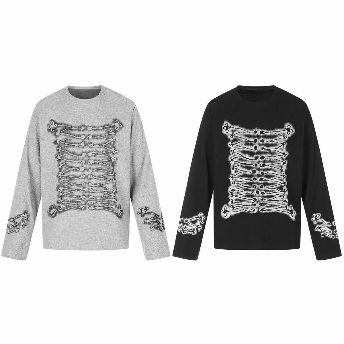 Madxmarx Vintage Skeleton Graphic Waffle Long Sleeve Tee