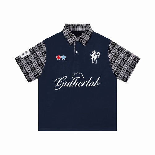 Madxmarx Plaid Sleeve Polo Shirt - M / Blue