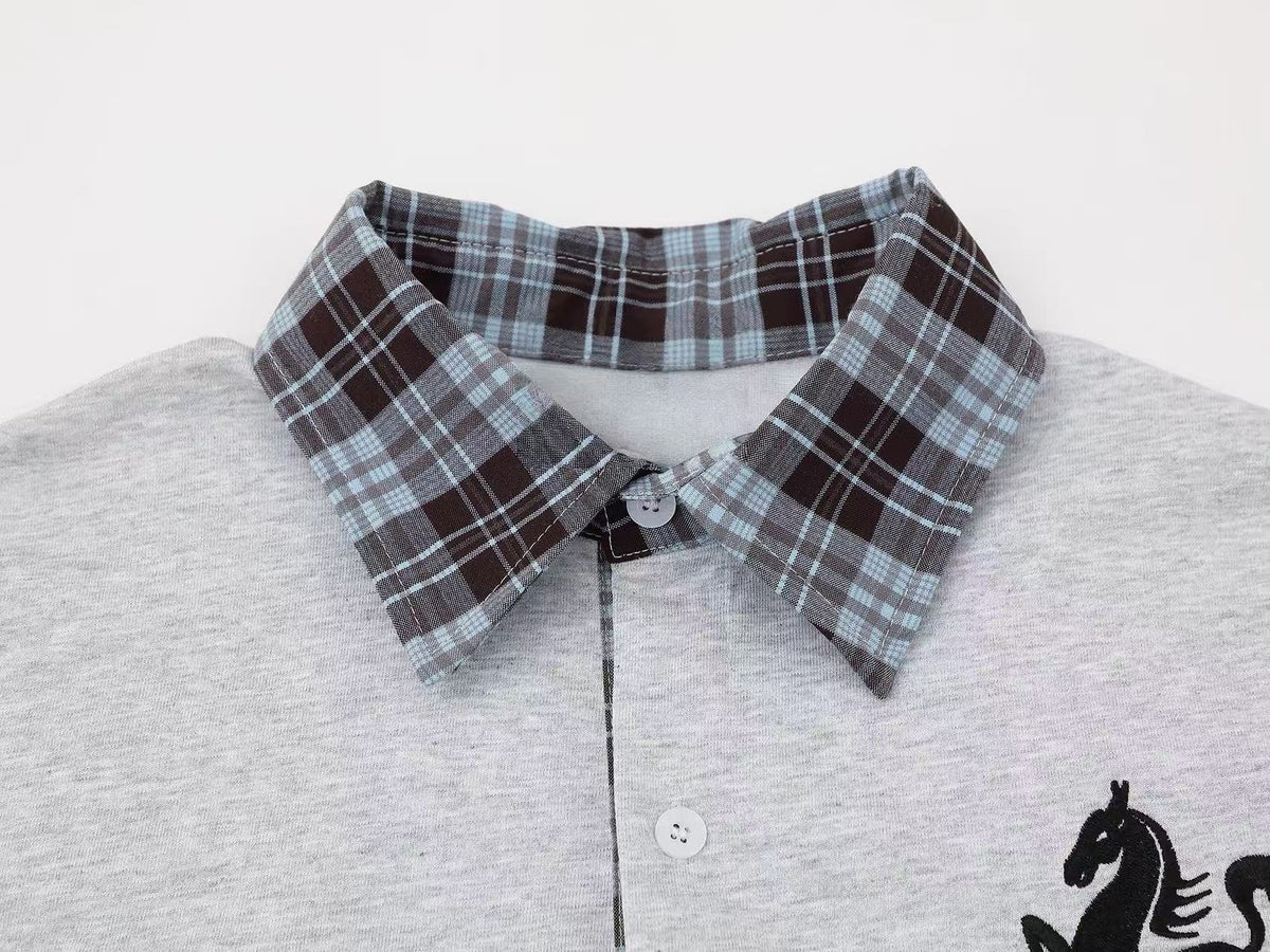 Madxmarx Plaid Sleeve Polo Shirt