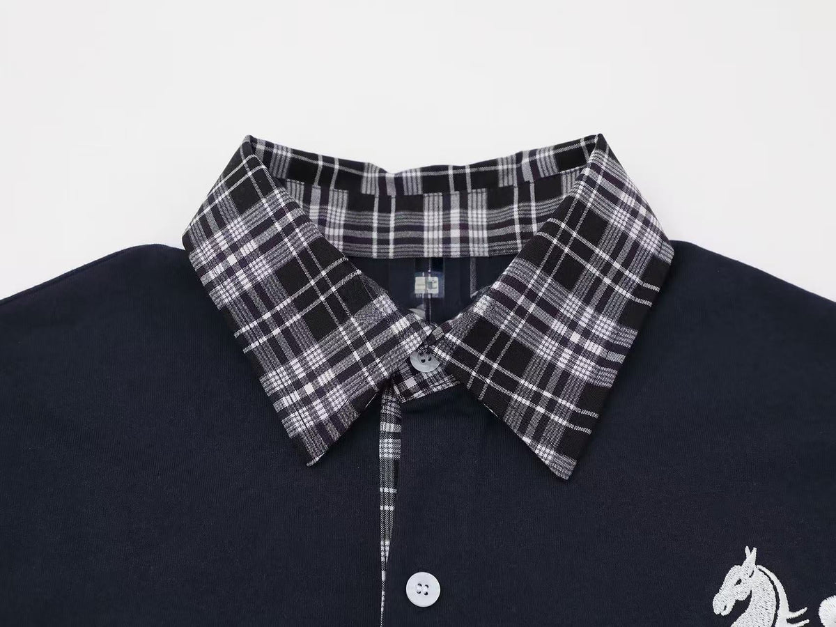Madxmarx Plaid Sleeve Polo Shirt
