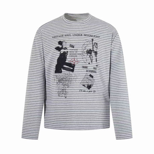 Madxmarx Striped Graphic Long Sleeve - M / Grey