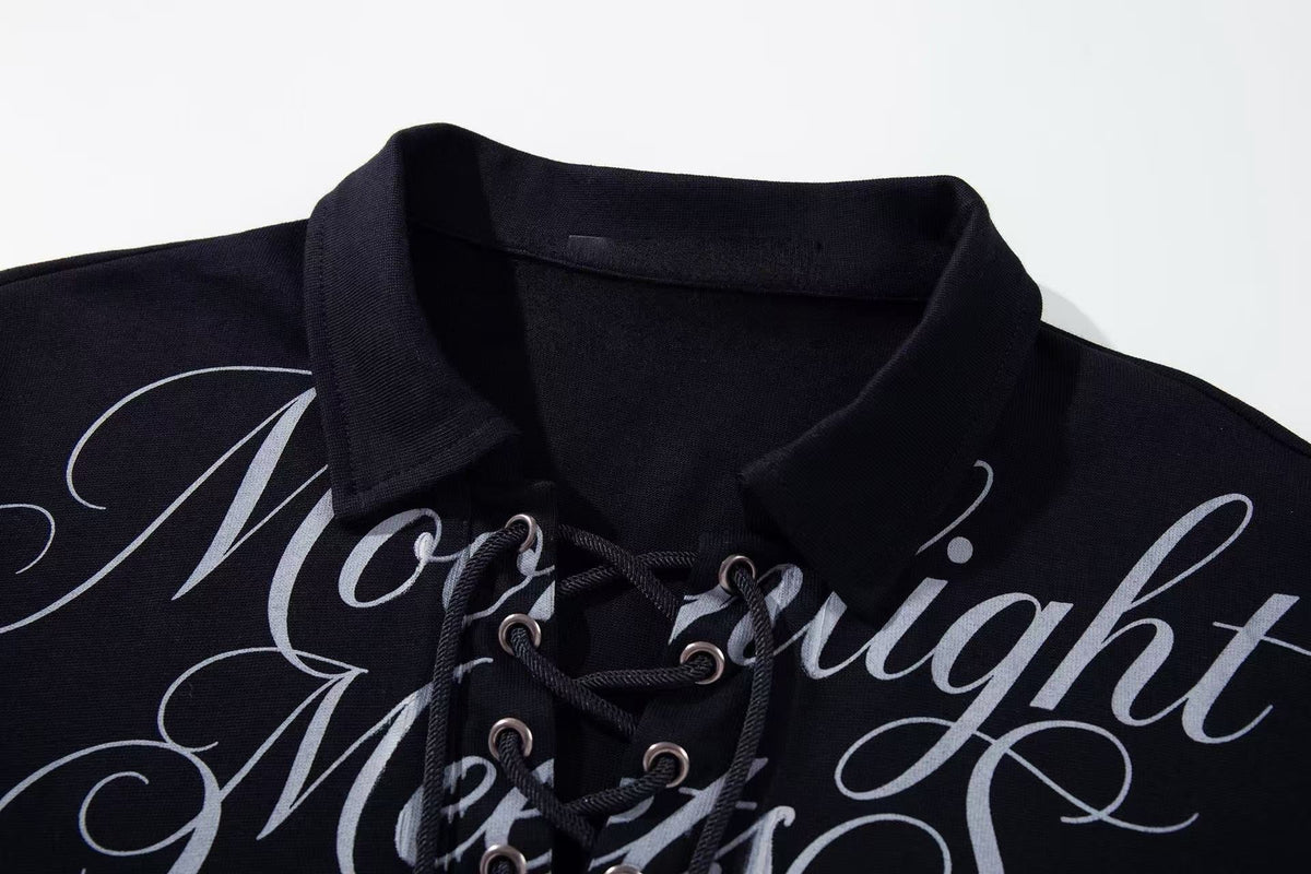 Madxmarx Lace-Up Graphic Polo Long Sleeve