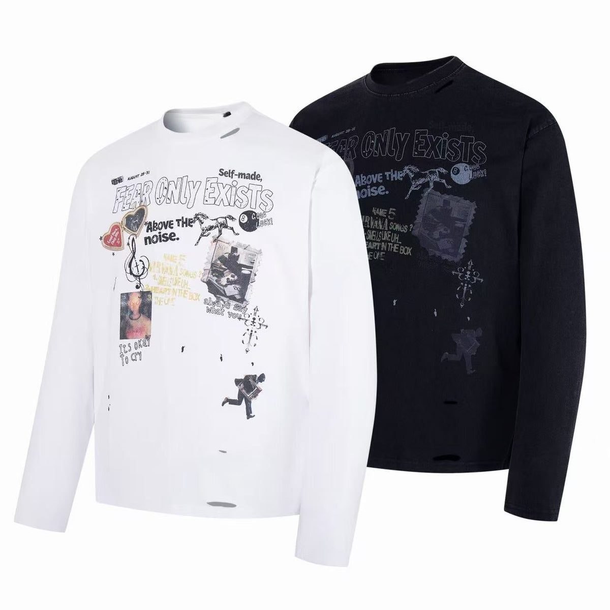 Madxmarx Fear Only Exists Distressed Long Sleeve Tee