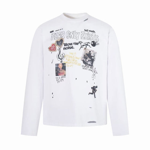 Camiseta de Manga Longa Madxmarx Fear Only Exists Distressed - M / Branco