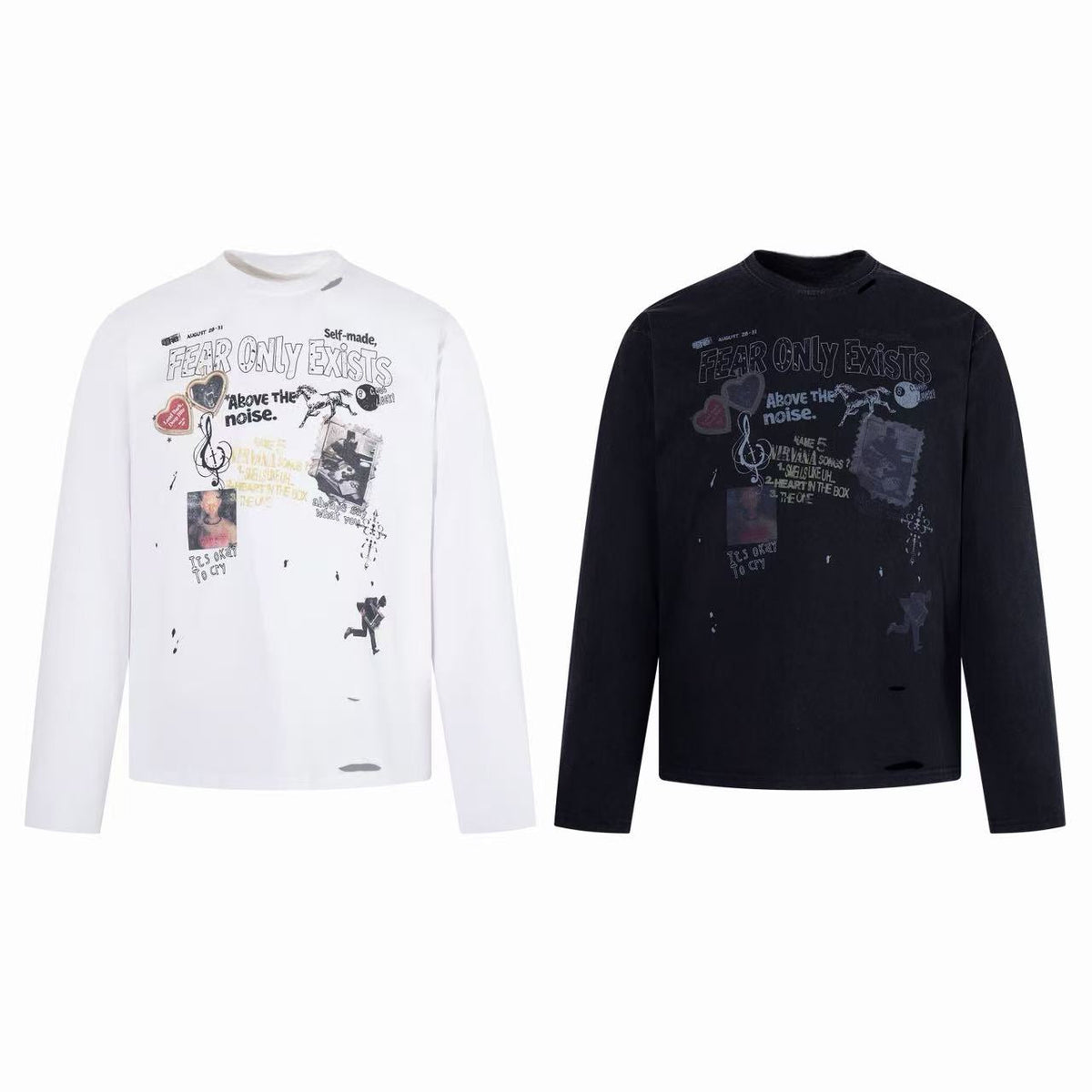 Madxmarx Fear Only Exists Distressed Long Sleeve Tee