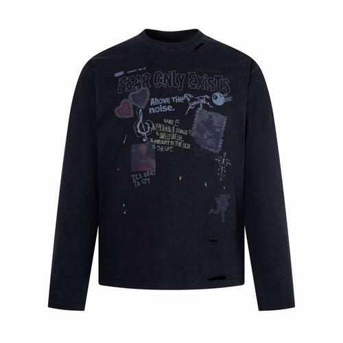 Madxmarx Fear Only Exists Distressed Long Sleeve Tee - M / Black