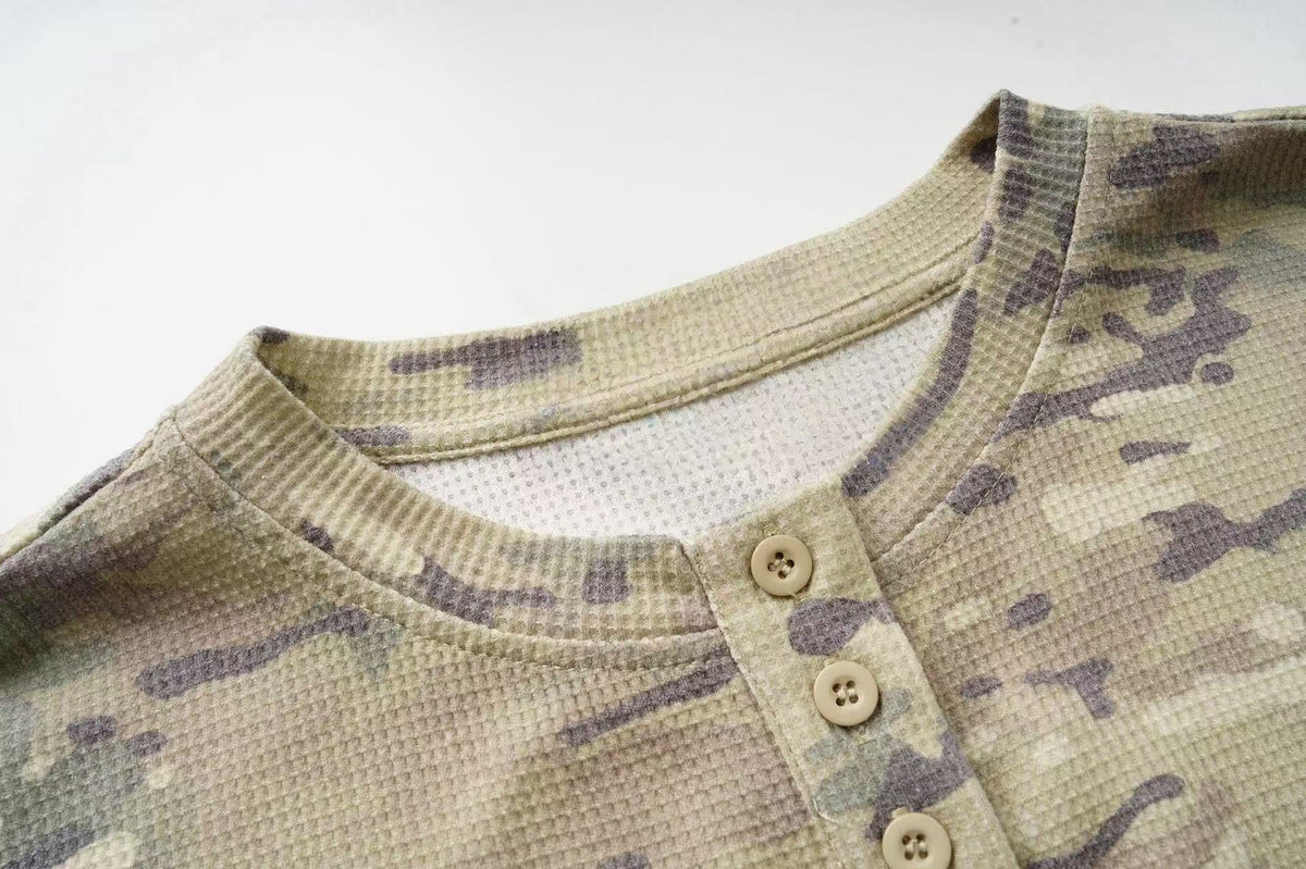 Madxmarx Camo Henley Long Sleeve Tee