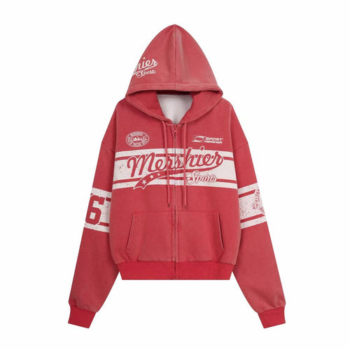 Madxmarx Varsity Graphic Zip-Up Hoodie - M / Red
