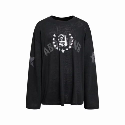 Madxmarx Distressed Varsity Graphic Long Sleeve Tee - S / Black