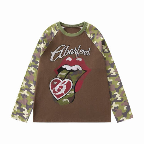 Madxmarx Camo Tongue Raglan Long Sleeve Tee - S / Brown