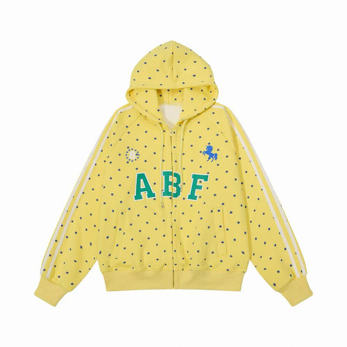 Madxmarx Star Print Varsity Zip-Up Hoodie - S / Yellow