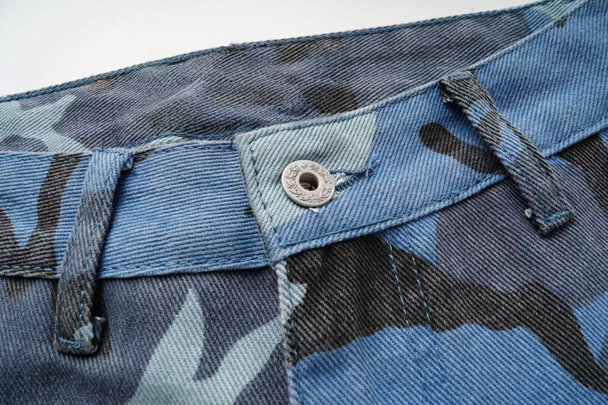 Madxmarx Blue Camo Cargo Pants