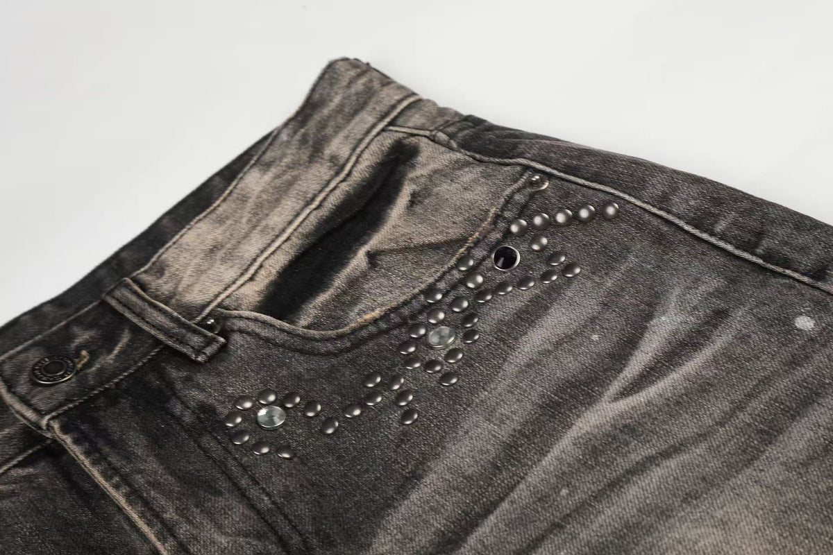 Madxmarx Rhinestone Washed Wide-Leg Jeans