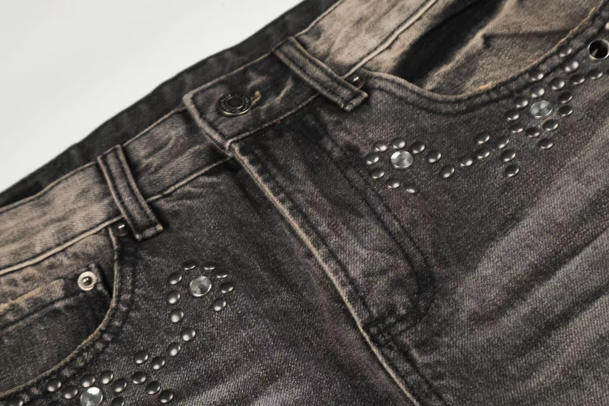 Madxmarx Rhinestone Washed Wide-Leg Jeans