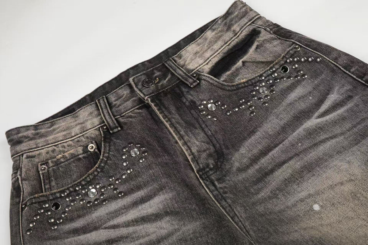 Madxmarx Rhinestone Washed Wide-Leg Jeans