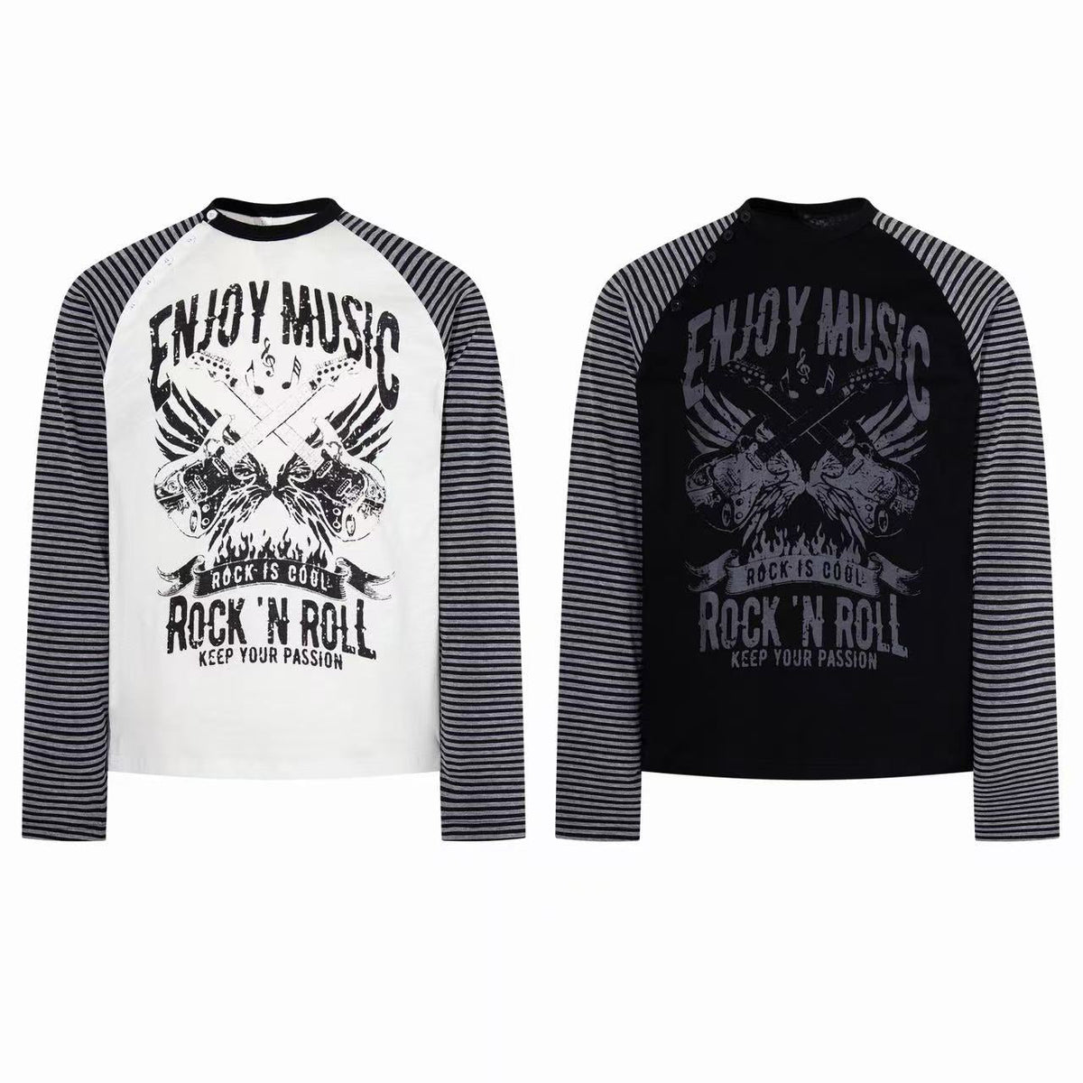 Madxmarx Rock Music Striped Raglan Long Sleeve Tee