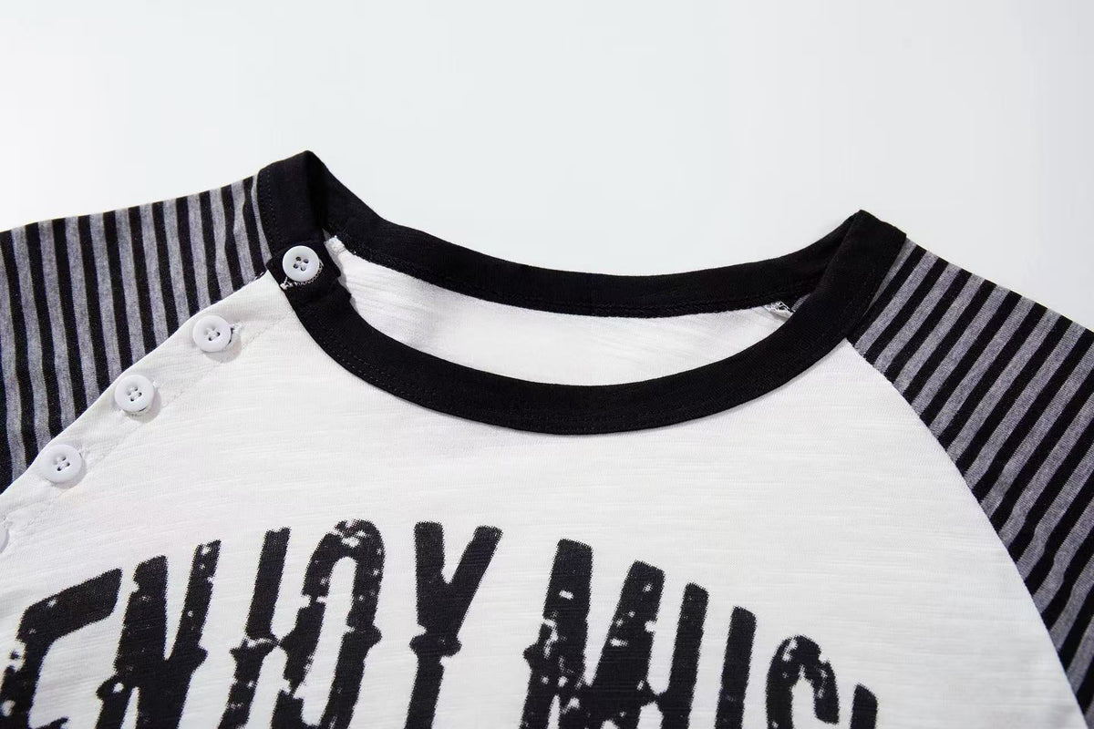 Madxmarx Rock Music Striped Raglan Long Sleeve Tee