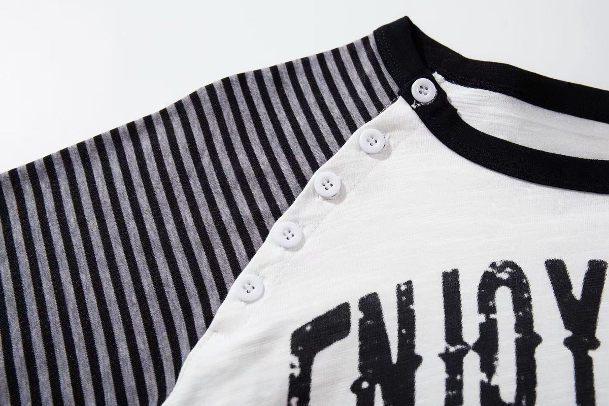 Madxmarx Rock Music Striped Raglan Long Sleeve Tee