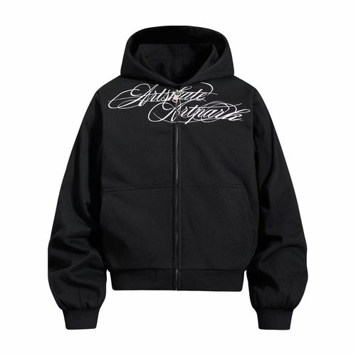 Madxmarx Script Graphic Zip-Up Hoodie - S / Black