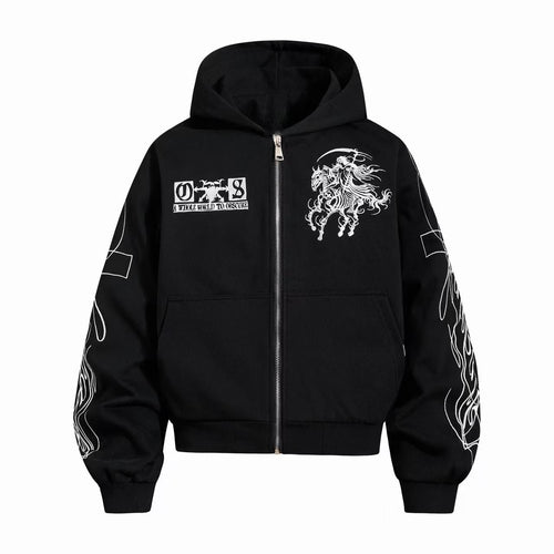 Madxmarx Horse Graphic Zip-Up Hoodie - S / Black