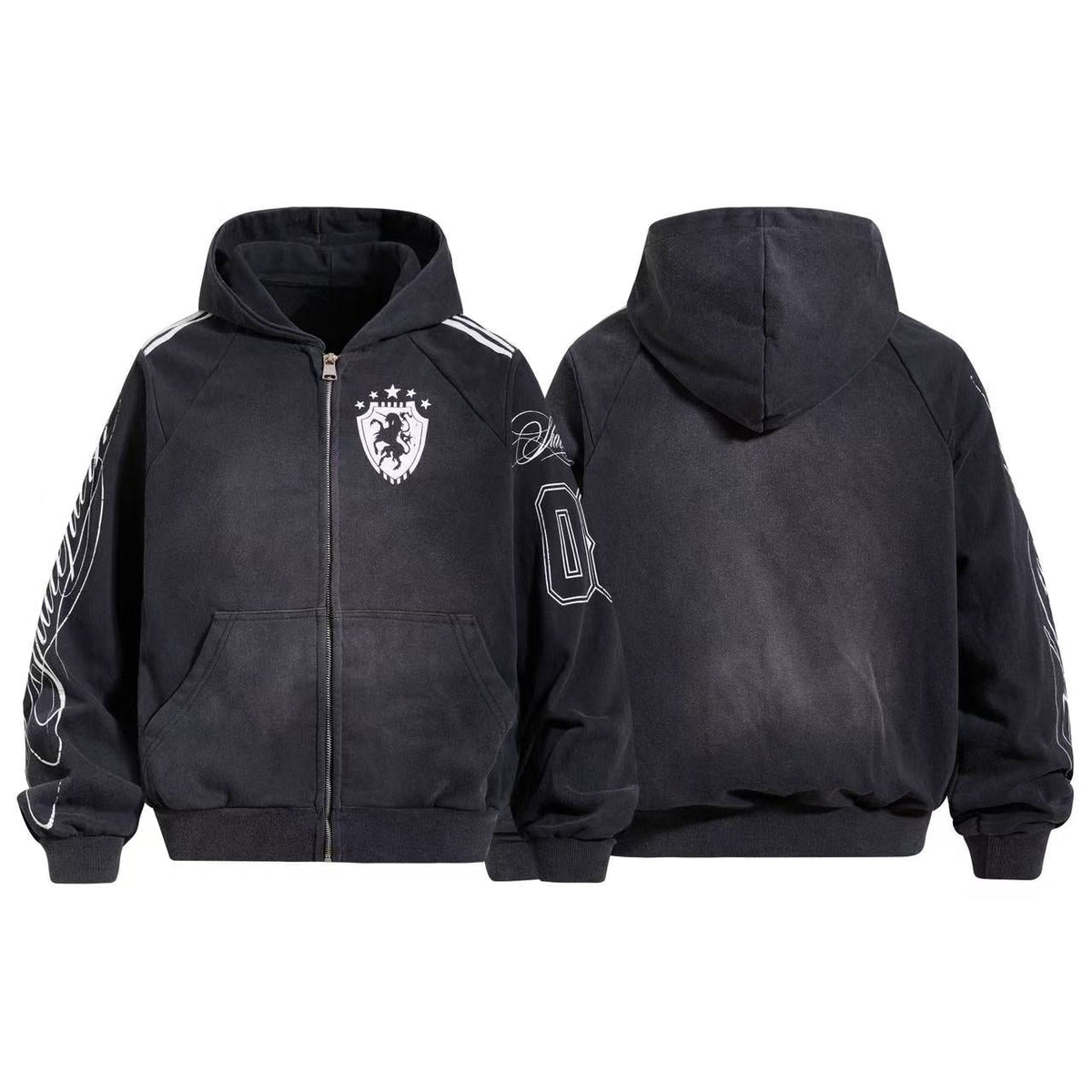 Madxmarx Washed Crest Graphic Zip-Up Hoodie