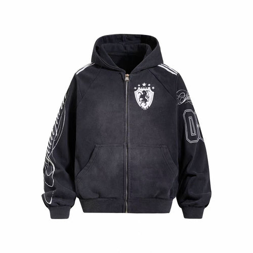 Madxmarx Washed Crest Graphic Zip-Up Hoodie - S / Black