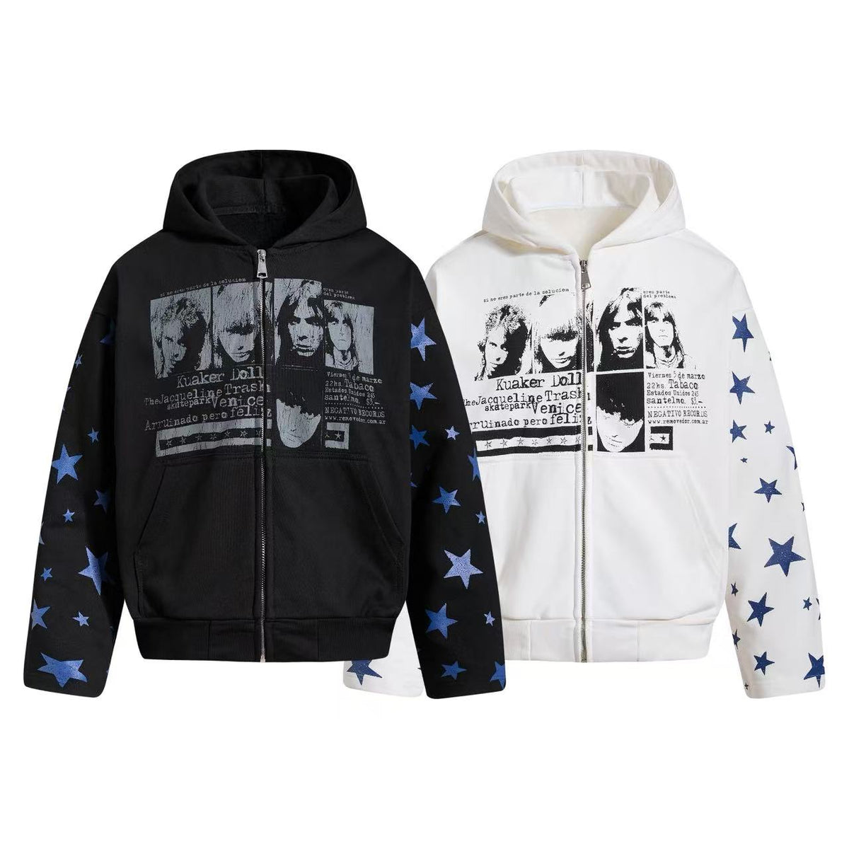 Madxmarx Star Sleeve Graphic Zip-Up Hoodie