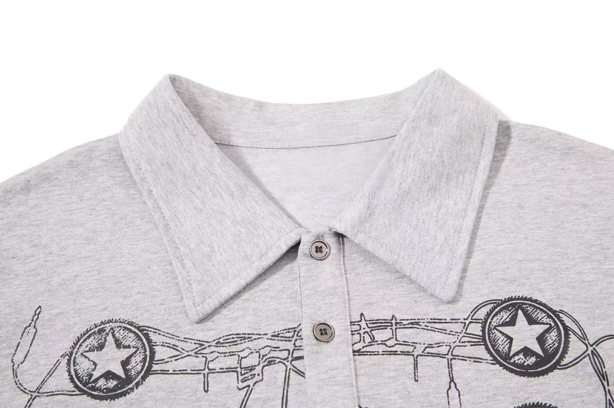Madxmarx Star Hardware Graphic Polo Long Sleeve