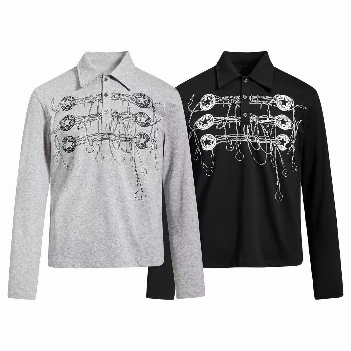 Madxmarx Star Hardware Graphic Polo Long Sleeve
